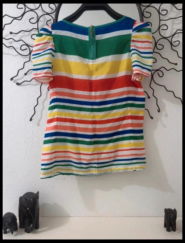 Blusa Listrada Azul e Verde Vera & Lucy Mangas Volumosas S 36 – photo 2